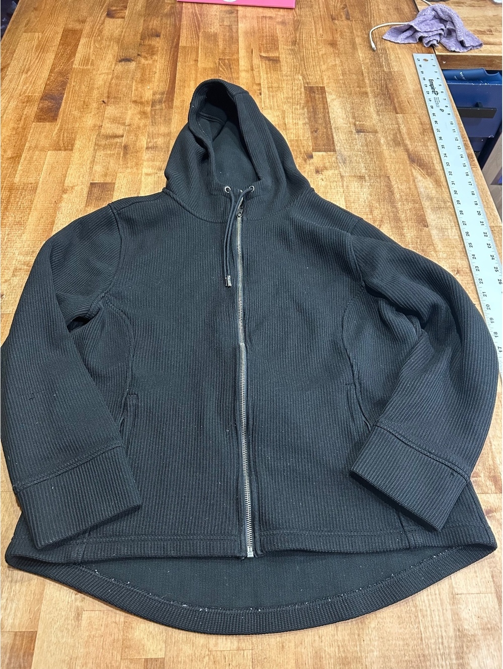 womens Time and Tru Black Full Zip Hoodie Jacket Size Large (12-14)